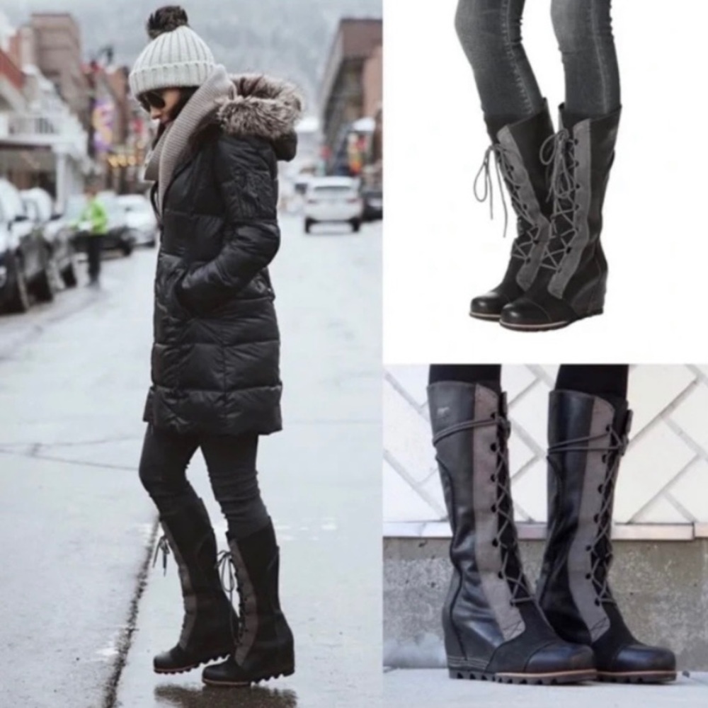 RARE🔥 Sorel Cate the Great‎ Wedge Lace-Up Leather Boots, Black - Picture 12 of 12